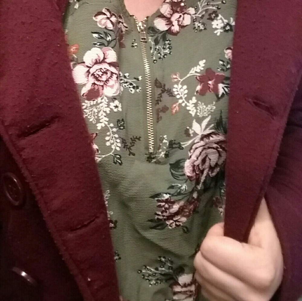 Green floral print blouse